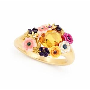 Les Nereides Paris Little Garden Floral Cocktail Ring EU52 US6 Enamel